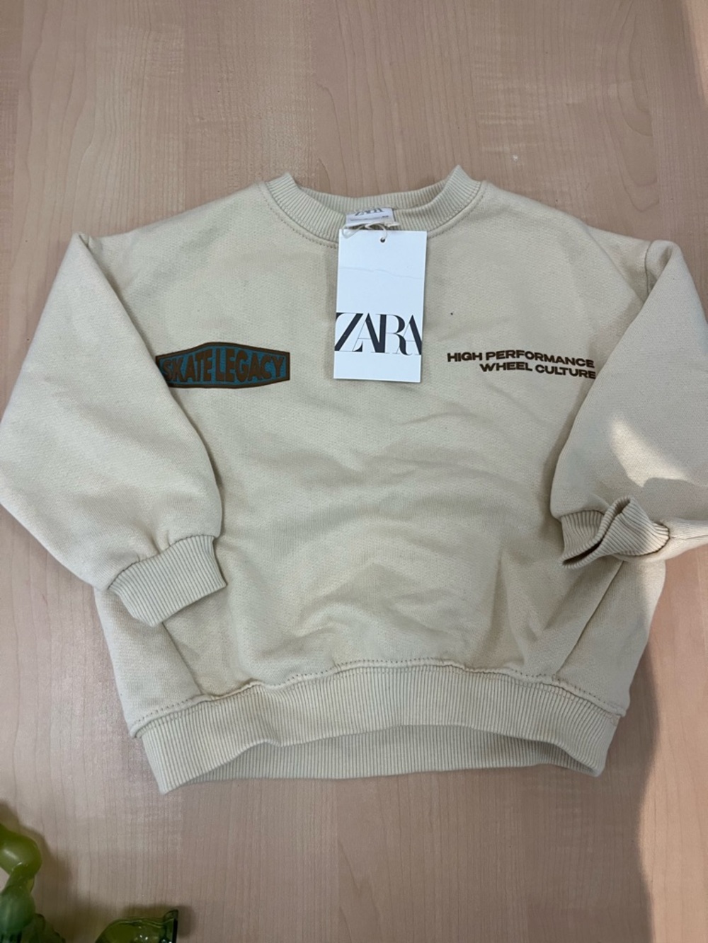 Zara Cream Crewneck Sweater with Subtle Logo Patches